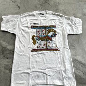 Vintage 90s Single‎ Stitch Florida Carousel Horse Sz L T Shirt USA